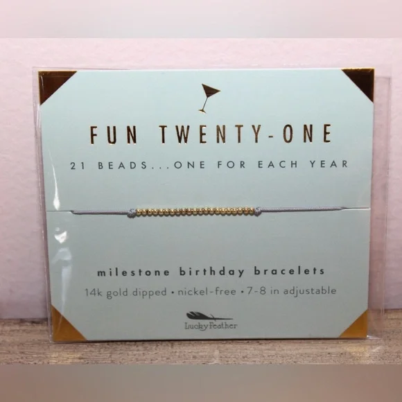 LUCKY FEATHER Fun Twenty-One 14K Gold Dipped Milestone Birthday Bracelet NWT - Picture 2 of 5
